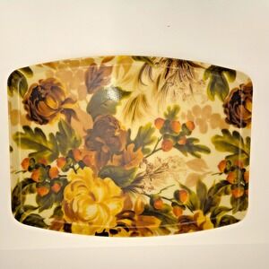 Vintage 60s LARGE 21"x16" MCM Mid Century Vintage Fiberglass Floral Tray serving